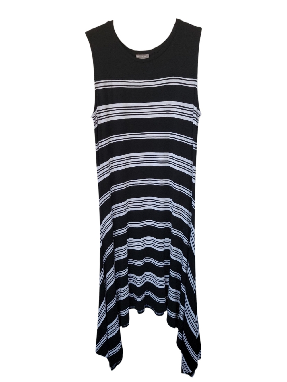 Vince Camuto Island Stripe Handkerchief Midi Dress L Black White Coastal Resort
